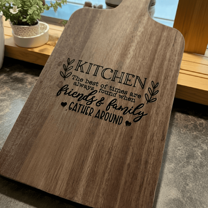 Laser Engraved Acacia Wood Cutting Board – Kitchen Decor, Cheeseboard, Gift for Food Lovers - Seeds & Sawdust