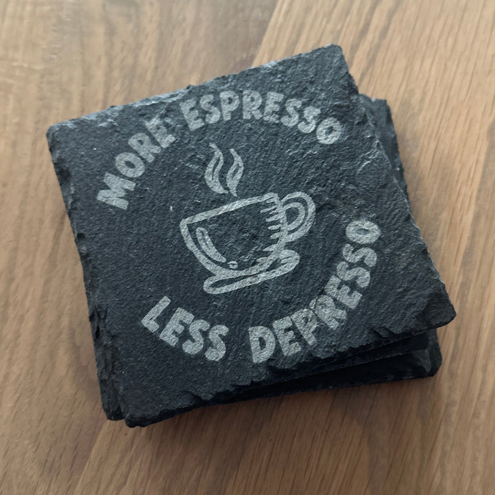 Laser - Etched Slate Coasters – Coffee Lover Gift | Natural Stone Drink Coasters - Seeds & Sawdust
