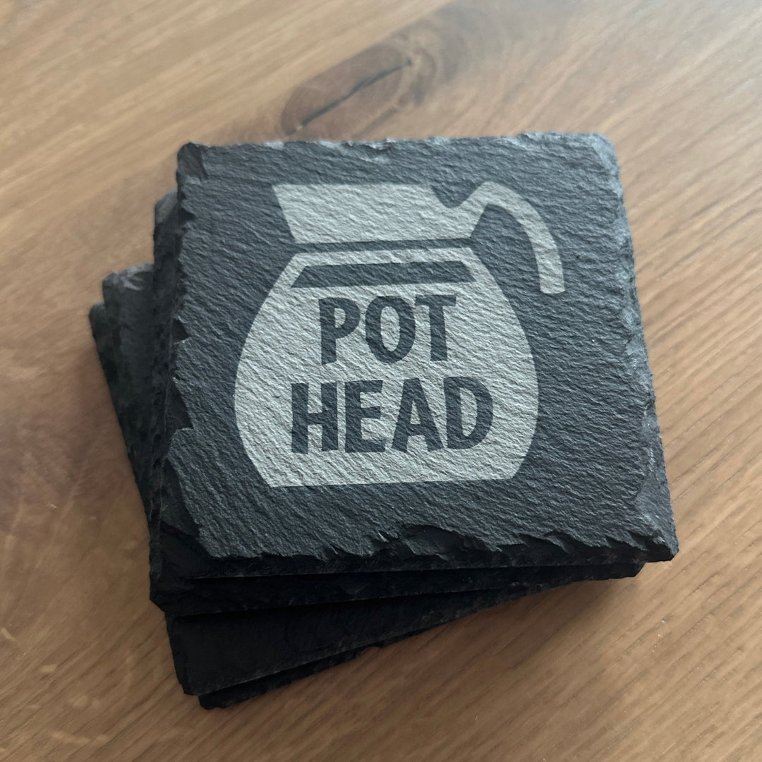 Laser - Etched Slate Coasters – Coffee Lover Gift | Natural Stone Drink Coasters - Seeds & Sawdust