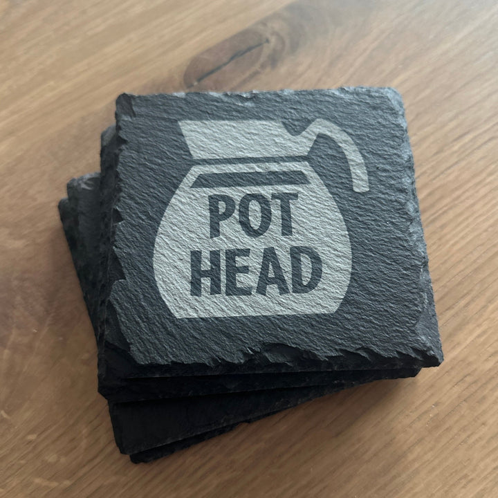 Laser - Etched Slate Coasters – Coffee Lover Gift | Natural Stone Drink Coasters - Seeds & Sawdust