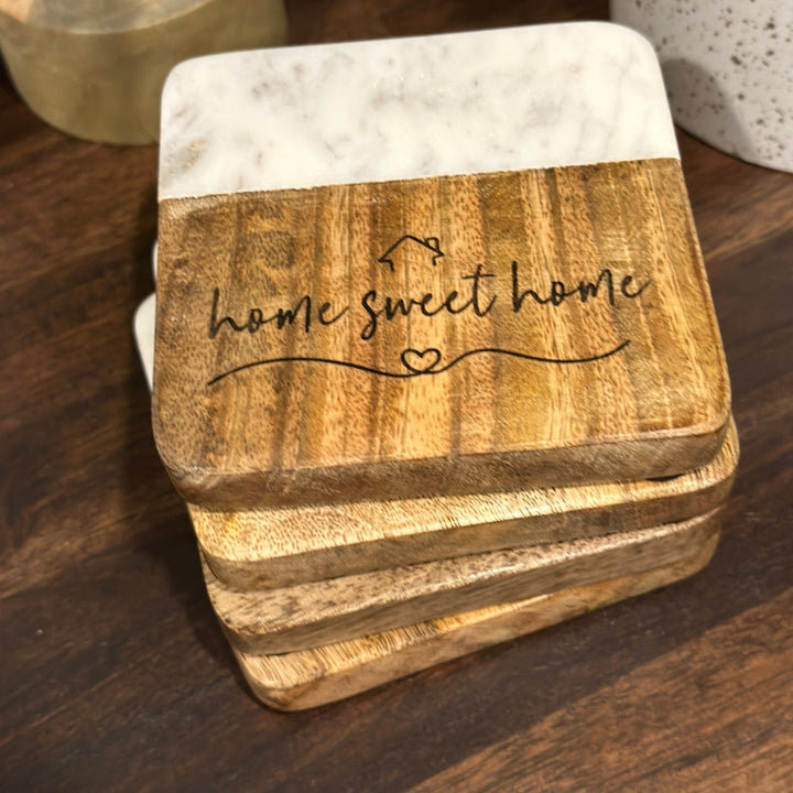 Marble & Wood Home Sweet Home Coaster Set - Seeds & Sawdust