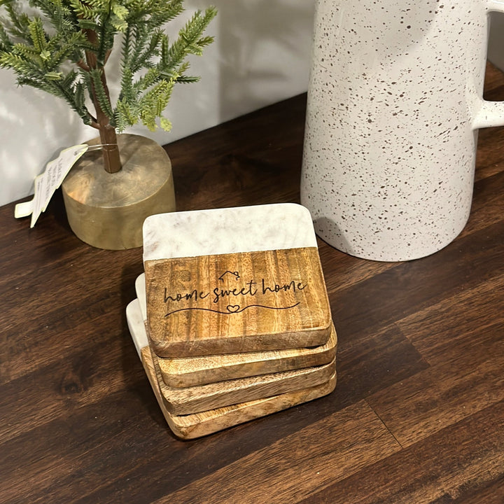 Marble & Wood Home Sweet Home Coaster Set - Seeds & Sawdust