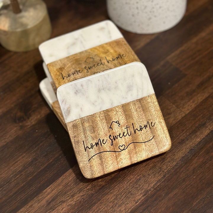 Marble & Wood Home Sweet Home Coaster Set - Seeds & Sawdust