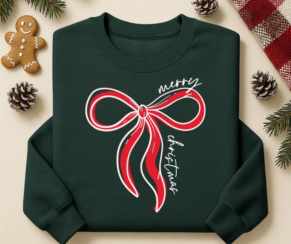 Merry Christmas Bow Green Sweatshirt - Seeds & Sawdust