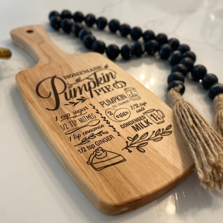 Pumpkin Pie Recipe Engraved Serving Board with Handle – Maple or Walnut - Seeds & Sawdust