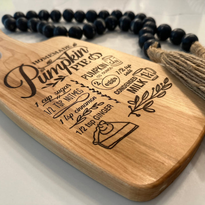 Pumpkin Pie Recipe Engraved Serving Board with Handle – Maple or Walnut - Seeds & Sawdust