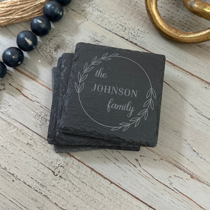 Round Monogram Coaster | Round or Square Slate | Personalized - Seeds & Sawdust