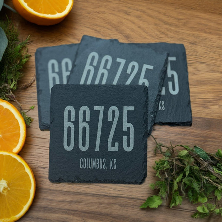 Slate Coaster Set | 4 - Piece Set | Square Slate City & Zip Coaster Set - Seeds & Sawdust