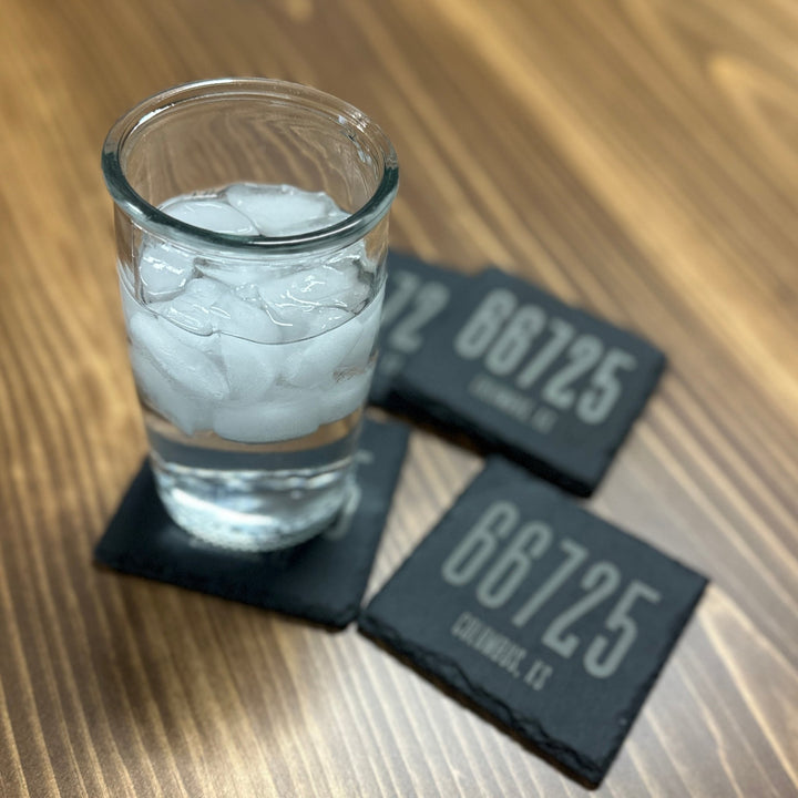 Slate Coaster Set | 4 - Piece Set | Square Slate City & Zip Coaster Set - Seeds & Sawdust