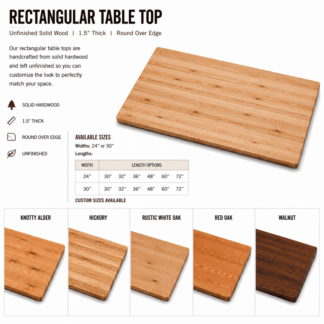 Solid Wood Rectangular Tabletop | Unfinished Restaurant & Bar Table Top - Seeds & Sawdust