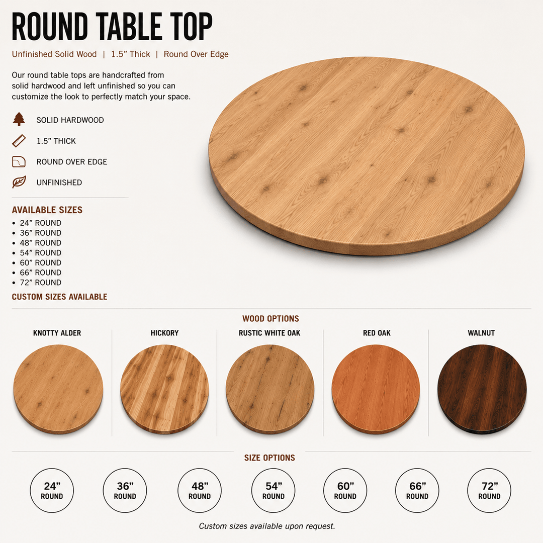 Solid Wood Round Tabletop | Unfinished Restaurant & Bar Table Top - Seeds & Sawdust