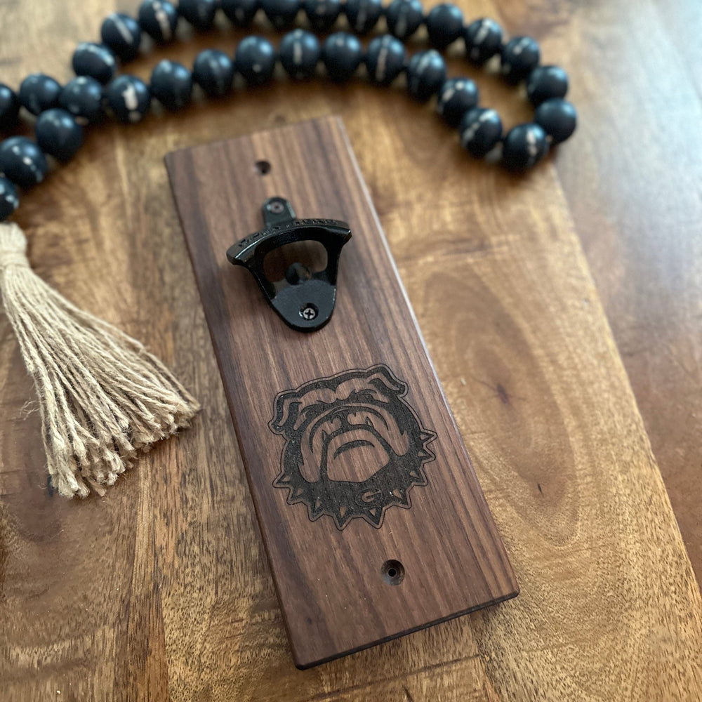 Walnut Bottle Opener | Georgia Bulldogs | Drink Local | Bar Decor - Seeds & Sawdust