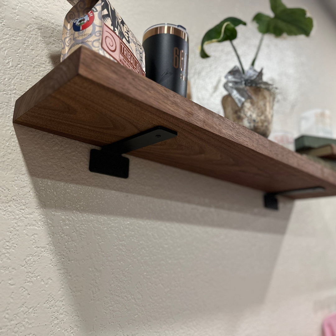 Walnut, Cherry or Maple Wood Shelf W/Angle Bracket | Wall Shelf | Shelving | Kitchen Shelf - Seeds & Sawdust