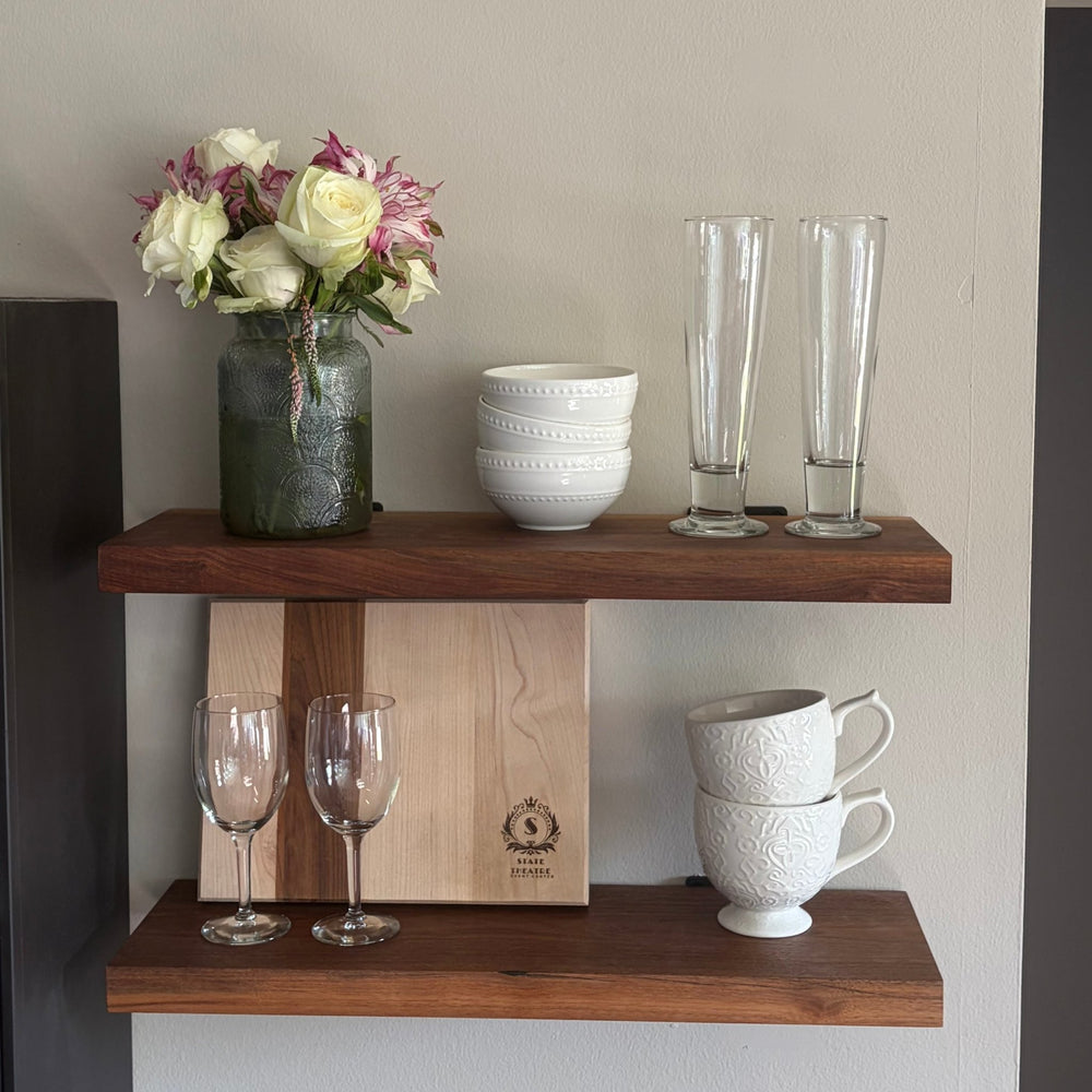 Walnut Wood Floating Shelf with Angle Brackets - Seeds & Sawdust