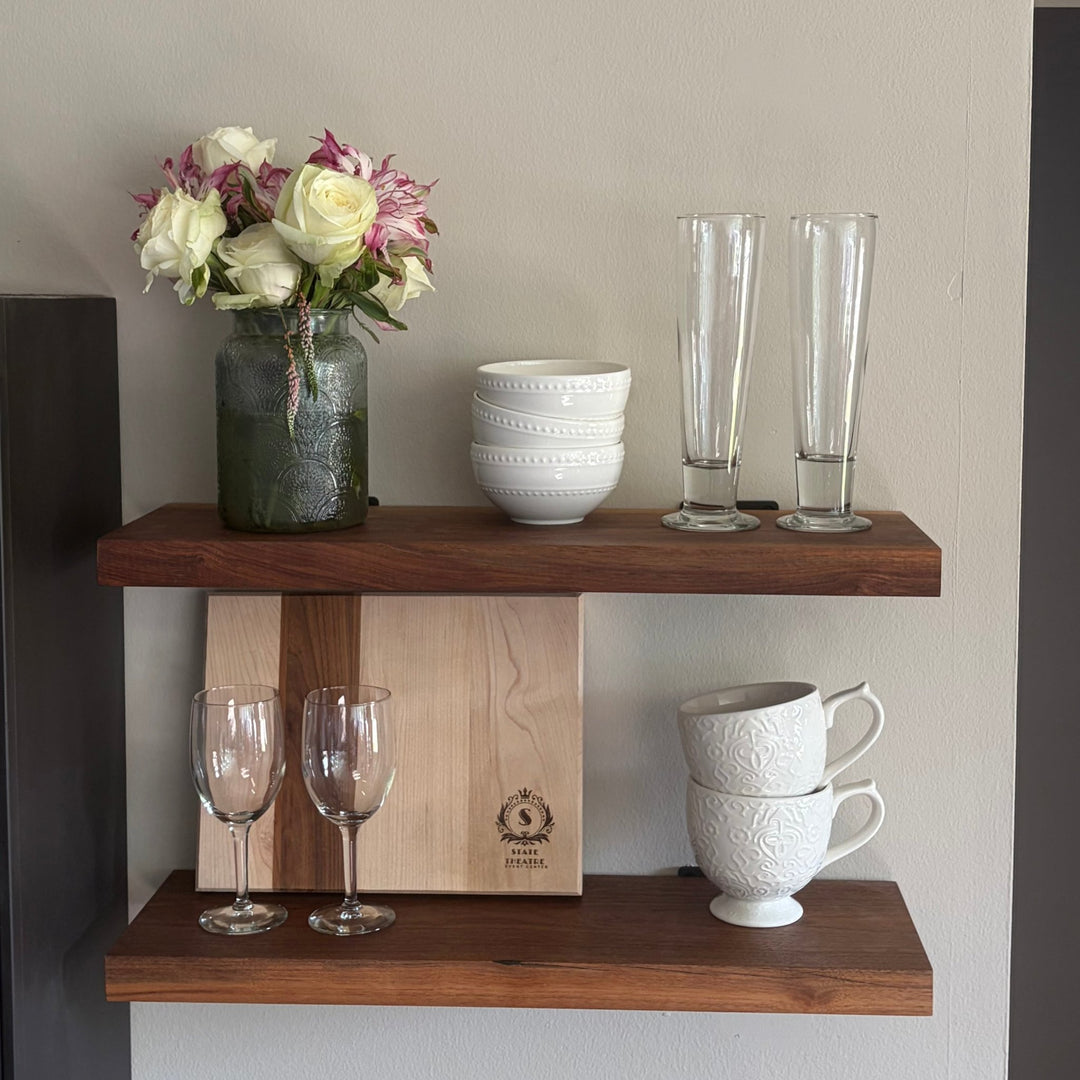 Walnut Wood Floating Shelf with Angle Brackets - Seeds & Sawdust