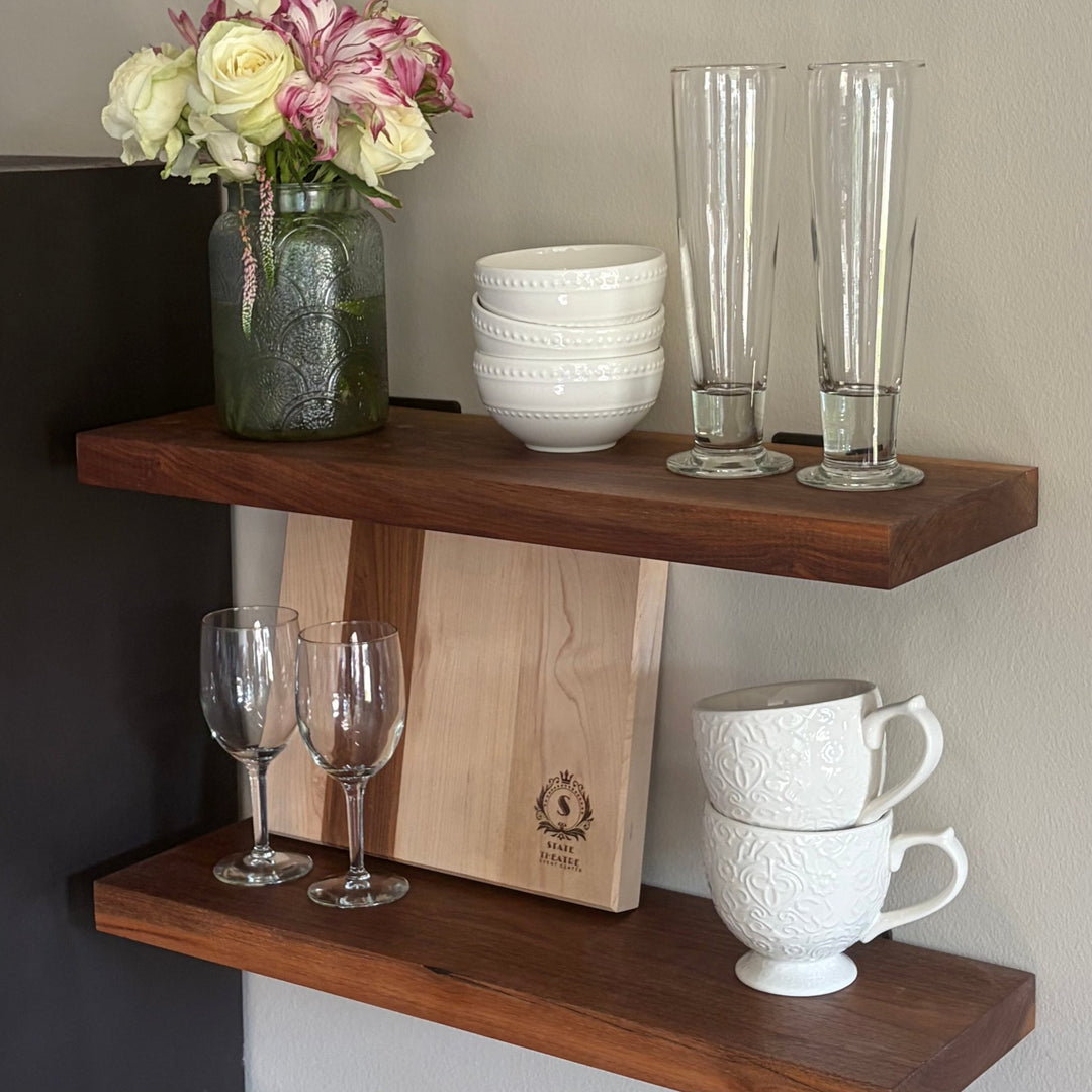 Walnut Wood Floating Shelf with Angle Brackets - Seeds & Sawdust