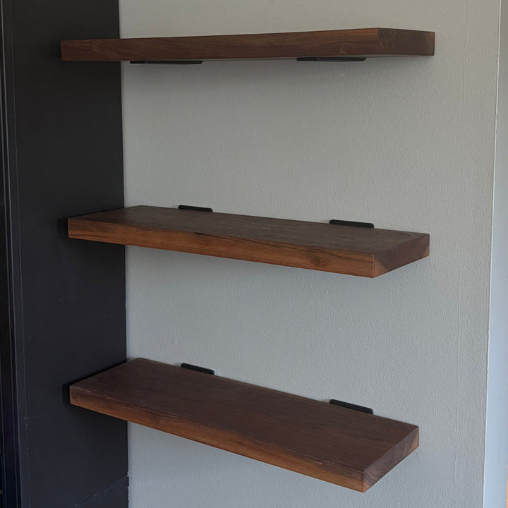 Walnut Wood Floating Shelf with Angle Brackets - Seeds & Sawdust