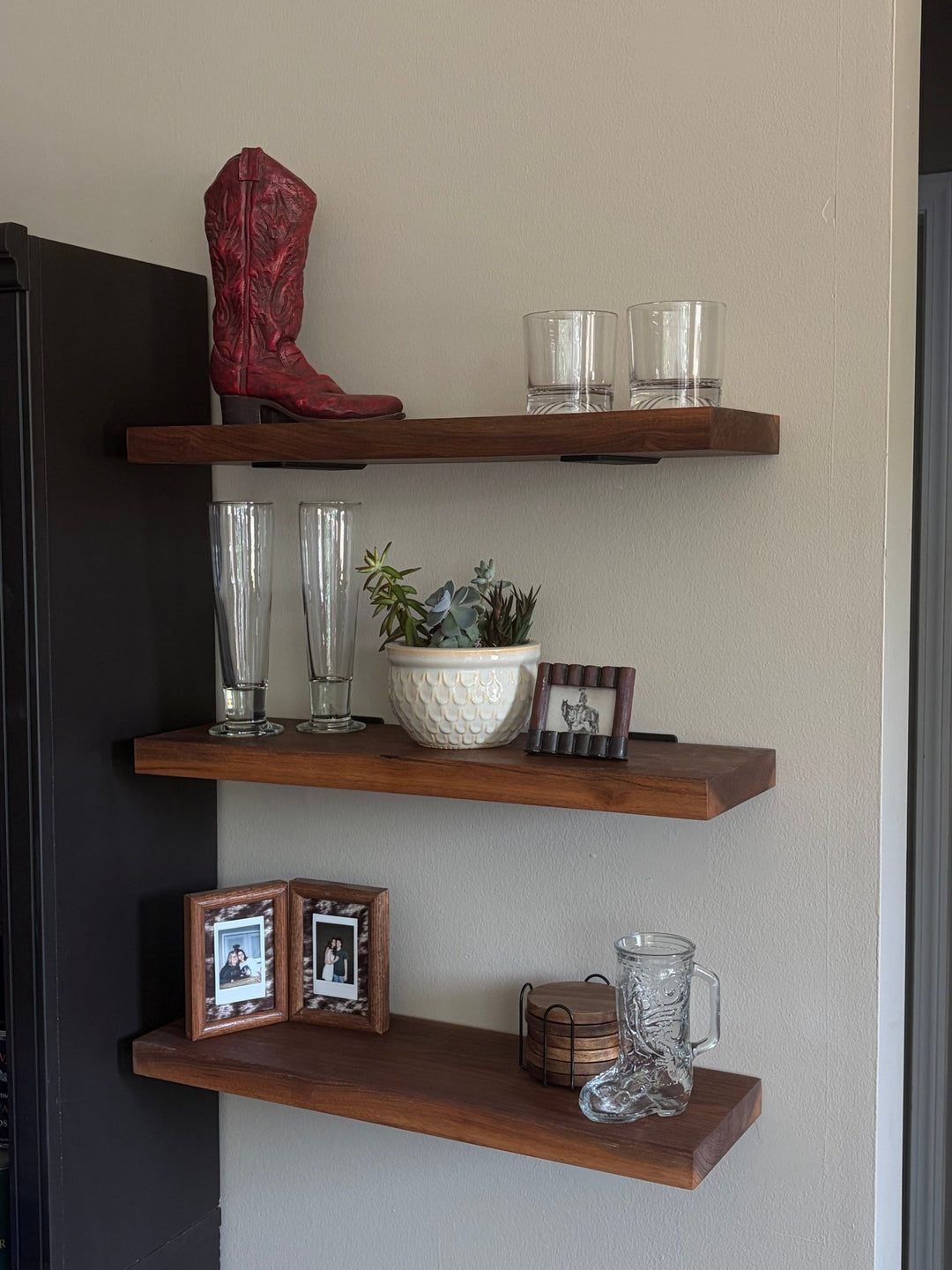 Walnut Wood Floating Shelf with Angle Brackets - Seeds & Sawdust