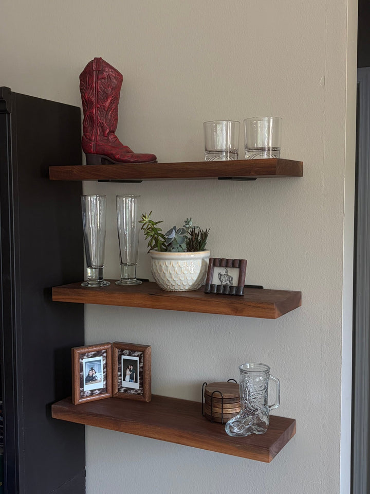 Walnut Wood Floating Shelf with Angle Brackets - Seeds & Sawdust