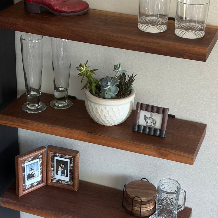 Walnut Wood Floating Shelf with Angle Brackets - Seeds & Sawdust