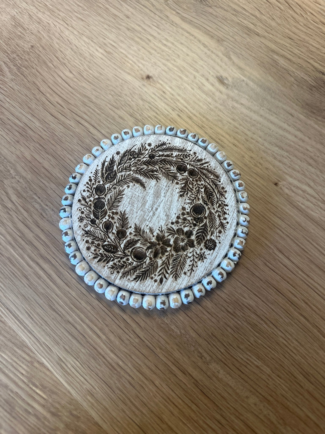 White Beaded Christmas Farmhouse Coaster Set - 4 Piece Set - Seeds & Sawdust