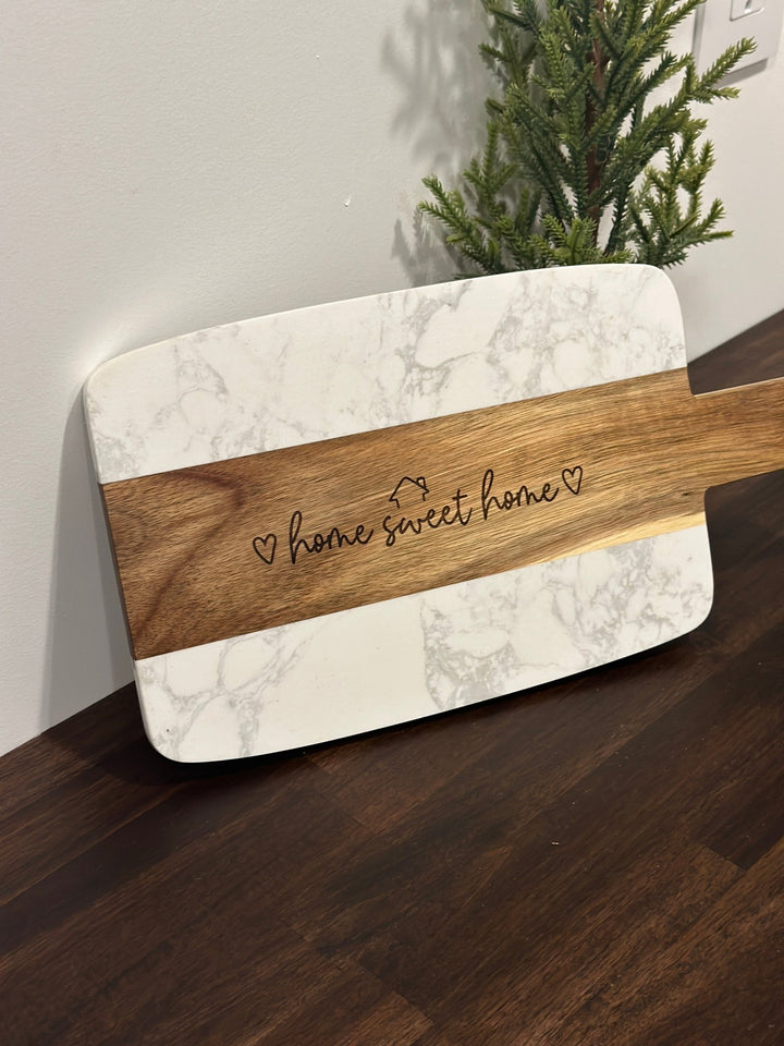 Wood & Marble Cutting Board (14”x7”) | Kitchen Decor | Home Sweet Home | Cheese Board - Seeds & Sawdust