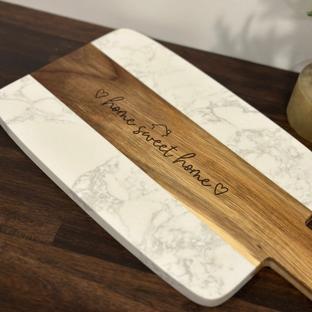 Wood & Marble Cutting Board (14”x7”) | Kitchen Decor | Home Sweet Home | Cheese Board - Seeds & Sawdust