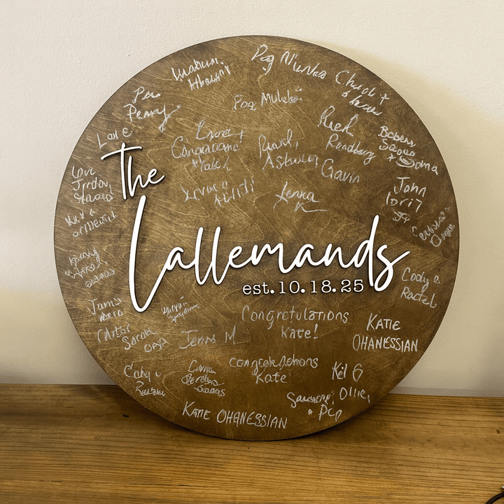 Wooden Round Guest Book Wedding Sign - Seeds & Sawdust