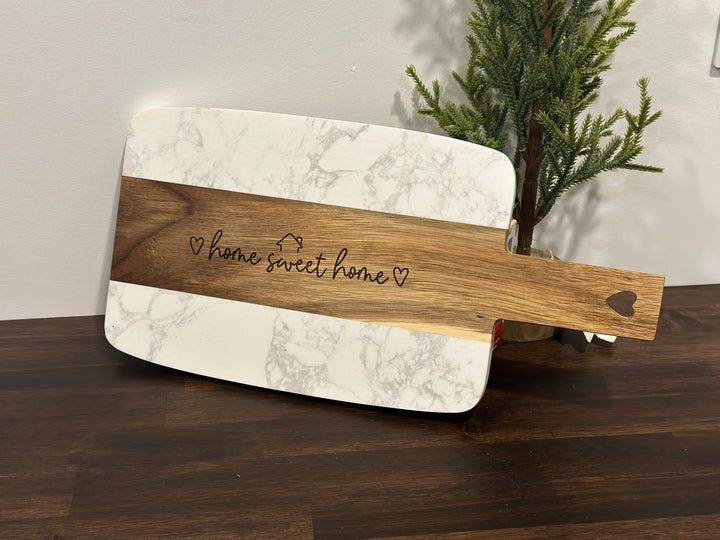 Wood & Marble Cutting Board (14”x7”) | Kitchen Decor | Home Sweet Home | Cheese Board