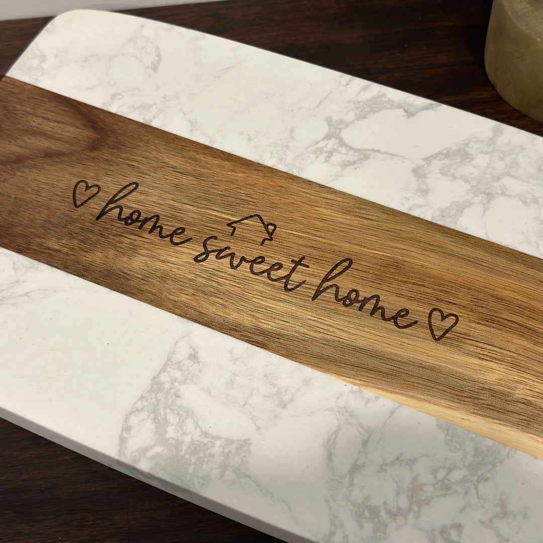 Wood & Marble Cutting Board (14”x7”) | Kitchen Decor | Home Sweet Home | Cheese Board