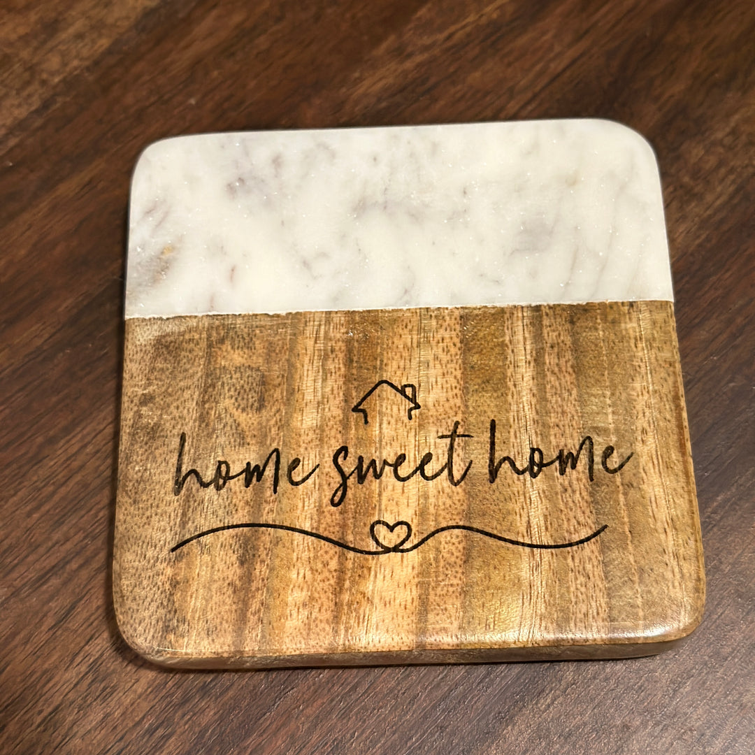 Marble & Wood Home Sweet Home Coaster Set